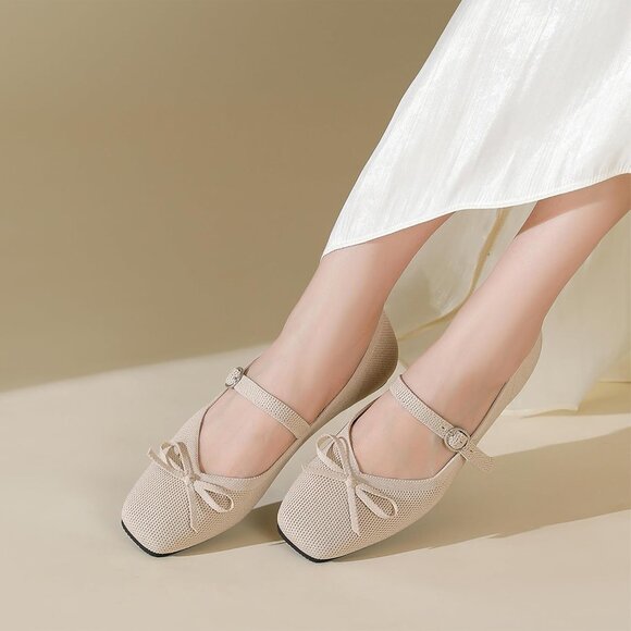 Women Apricot Fabric upper and rubber sole Casual Ballet Flats with Ankle Strap - Picture 5 of 6